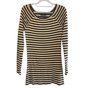 Express Womens Striped Long Sleeve Crew‎ Neck Top Gold Metallic Black Size M